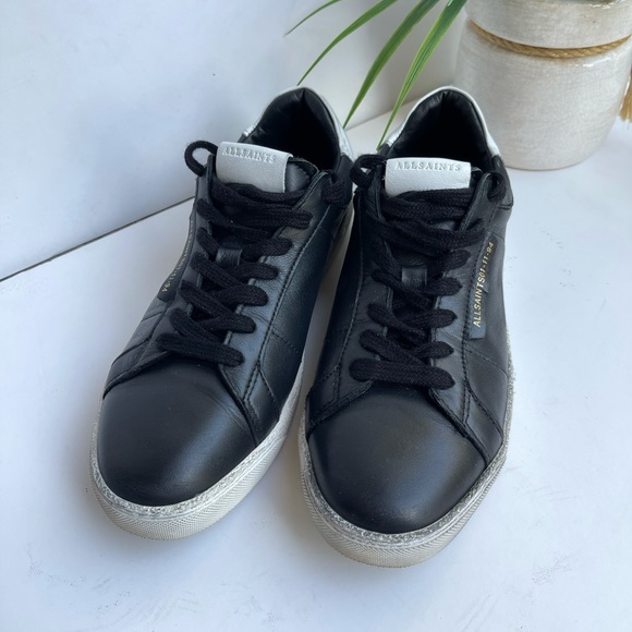 - ALLSAINTS🔴Sheer low top Leather Sneakers 8 Bicolor blackwhite - Picture 9 of 10